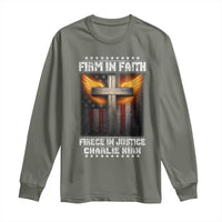 Firm In Faith Fierce In Justice Charlie Kirk Long Sleeve Shirt Christian Cross American Flag - Wonder Print Shop