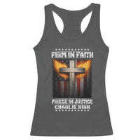Firm In Faith Fierce In Justice Charlie Kirk Racerback Tank Top Christian Cross American Flag - Wonder Print Shop