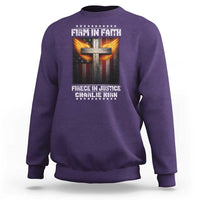 Firm In Faith Fierce In Justice Charlie Kirk Sweatshirt Christian Cross American Flag - Wonder Print Shop