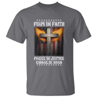 Firm In Faith Fierce In Justice Charlie Kirk T Shirt Christian Cross American Flag - Wonder Print Shop