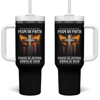 Firm In Faith Fierce In Justice Charlie Kirk Tumbler With Handle Christian Cross American Flag - Wonder Print Shop