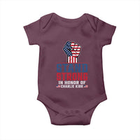Stand Strong In Honor Of Charlie Kirk Baby Onesie Handfist American Flag - Wonder Print Shop
