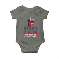 Stand Strong In Honor Of Charlie Kirk Baby Onesie Handfist American Flag - Wonder Print Shop