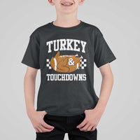 Funny Turkey And Touchdowns T Shirt For Kid Thanksgiving American Football - Wonder Print Shop