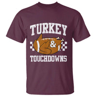 Funny Turkey And Touchdowns T Shirt Thanksgiving American Football - Wonder Print Shop