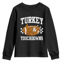 Funny Turkey And Touchdowns Youth Sweatshirt Thanksgiving American Football - Wonder Print Shop