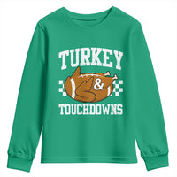 Funny Turkey And Touchdowns Youth Sweatshirt Thanksgiving American Football - Wonder Print Shop