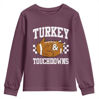 Funny Turkey And Touchdowns Youth Sweatshirt Thanksgiving American Football - Wonder Print Shop