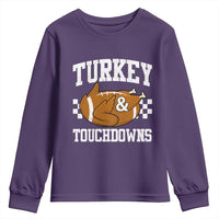 Funny Turkey And Touchdowns Youth Sweatshirt Thanksgiving American Football - Wonder Print Shop