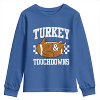 Funny Turkey And Touchdowns Youth Sweatshirt Thanksgiving American Football - Wonder Print Shop
