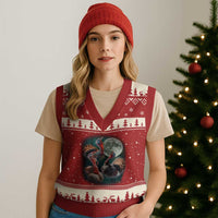 Funny Three Turkey Moon V-Neck Knit Sweater Vest Weird Cursed Thanksgiving Meme - Wonder Print Shop