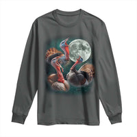 Funny Three Turkey Moon Long Sleeve Shirt Weird Cursed Thanksgiving Meme - Wonder Print Shop