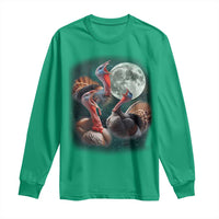 Funny Three Turkey Moon Long Sleeve Shirt Weird Cursed Thanksgiving Meme - Wonder Print Shop