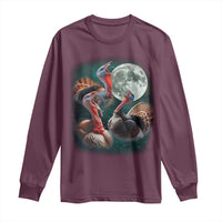 Funny Three Turkey Moon Long Sleeve Shirt Weird Cursed Thanksgiving Meme - Wonder Print Shop