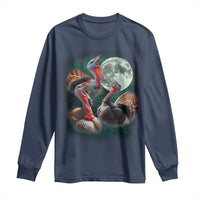 Funny Three Turkey Moon Long Sleeve Shirt Weird Cursed Thanksgiving Meme - Wonder Print Shop