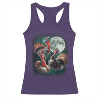 Funny Three Turkey Moon Racerback Tank Top Weird Cursed Thanksgiving Meme - Wonder Print Shop