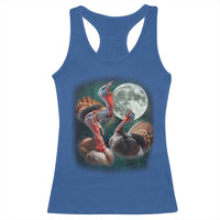 Funny Three Turkey Moon Racerback Tank Top Weird Cursed Thanksgiving Meme - Wonder Print Shop