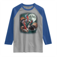 Funny Three Turkey Moon Raglan Shirt Weird Cursed Thanksgiving Meme - Wonder Print Shop