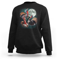 Funny Three Turkey Moon Sweatshirt Weird Cursed Thanksgiving Meme - Wonder Print Shop