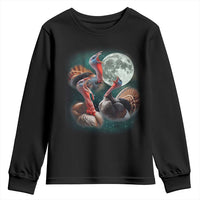 Funny Three Turkey Moon Youth Sweatshirt Weird Cursed Thanksgiving Meme - Wonder Print Shop