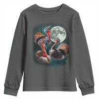Funny Three Turkey Moon Youth Sweatshirt Weird Cursed Thanksgiving Meme - Wonder Print Shop