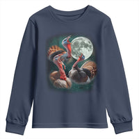 Funny Three Turkey Moon Youth Sweatshirt Weird Cursed Thanksgiving Meme - Wonder Print Shop
