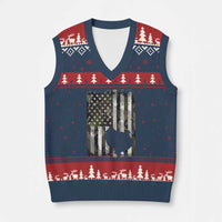 Turkey Hunting Camo US American Flag Thanksgiving V-Neck Knit Sweater Vest - Wonder Print Shop