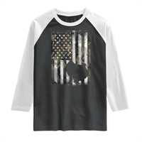 Turkey Hunting Camo US American Flag Thanksgiving Raglan Shirt - Wonder Print Shop