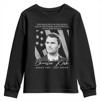 Charlie Kirk Youth Sweatshirt The Greatness Of Our Nation Lies In The Power And Potential Of Its Individuals - Wonder Print Shop