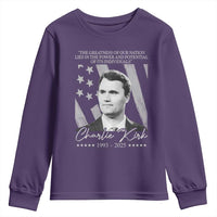 Charlie Kirk Youth Sweatshirt The Greatness Of Our Nation Lies In The Power And Potential Of Its Individuals - Wonder Print Shop