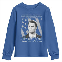 Charlie Kirk Youth Sweatshirt The Greatness Of Our Nation Lies In The Power And Potential Of Its Individuals - Wonder Print Shop