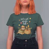 Just A Girl Who Loves Fall T Shirt For Women Cozy Autumn Season - Wonder Print Shop