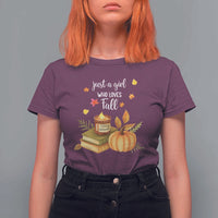 Just A Girl Who Loves Fall T Shirt For Women Cozy Autumn Season - Wonder Print Shop