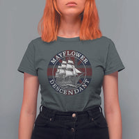 Mayflower Descendant T Shirt For Women Pilgrim Fathers Thanksgiving History - Wonder Print Shop