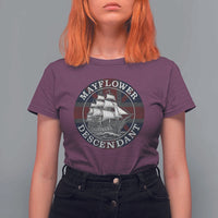 Mayflower Descendant T Shirt For Women Pilgrim Fathers Thanksgiving History - Wonder Print Shop