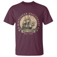 Mayflower Descendant T Shirt 405 Years Pilgrim Fathers Thanksgiving History - Wonder Print Shop