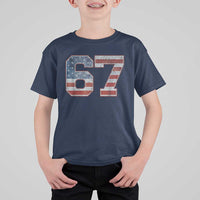 Funny Six Seven 67 Meme Vintage American Flag T Shirt For Kid - Wonder Print Shop