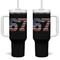 Funny Six Seven 67 Meme Vintage American Flag Tumbler With Handle - Wonder Print Shop