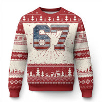 Funny Six Seven 67 Meme Vintage American Flag Knitted Sweatshirt - Wonder Print Shop