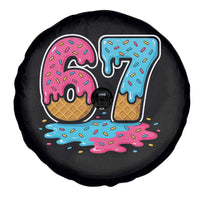 Funny 67 Ice Cream Drip Meme Six Seven Gen Alpha Slang Spare Tire Cover - Wonder Print Shop