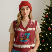 Funny 67 Ice Cream Drip Meme Six Seven Gen Alpha Slang V-Neck Knit Sweater Vest - Wonder Print Shop