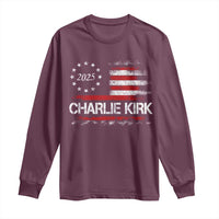 Charlie Kirk 2025 Long Sleeve Shirt Freedom Vintage American Flag - Wonder Print Shop