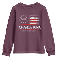 Charlie Kirk 2025 Youth Sweatshirt Freedom Vintage American Flag - Wonder Print Shop