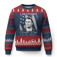 A True Patriot Charlie Kirk Ugly Christmas Sweater Vintage American Flag - Wonder Print Shop
