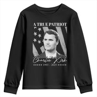 A True Patriot Charlie Kirk Youth Sweatshirt Vintage American Flag - Wonder Print Shop