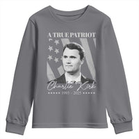 A True Patriot Charlie Kirk Youth Sweatshirt Vintage American Flag - Wonder Print Shop