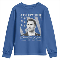 A True Patriot Charlie Kirk Youth Sweatshirt Vintage American Flag - Wonder Print Shop