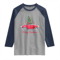 Merry Christmas Raglan Shirt Vintage Xmas Tree Car - Wonder Print Shop