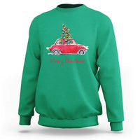 Merry Christmas Sweatshirt Vintage Xmas Tree Car - Wonder Print Shop