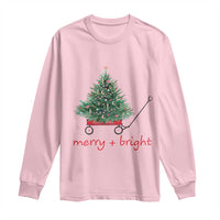 Christmas Long Sleeve Shirt Merry And Bright Retro Xmas Tree Wagon